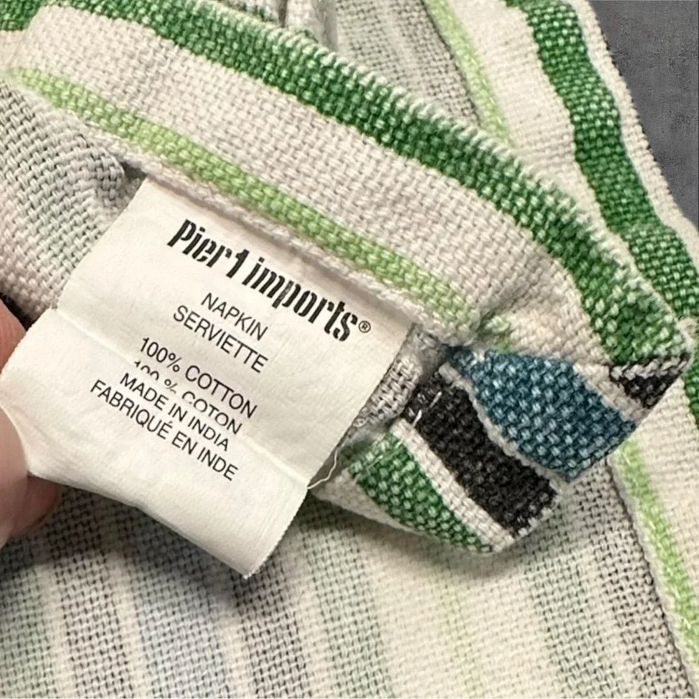 Lot of 6 - Pier 1 Imports Cotton Napkin Green Teal Black White‎ Striped